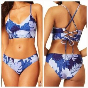 Splendid Party Palm Crop Bra Swim Top & Reversible Retro Hipster Swim Bottom